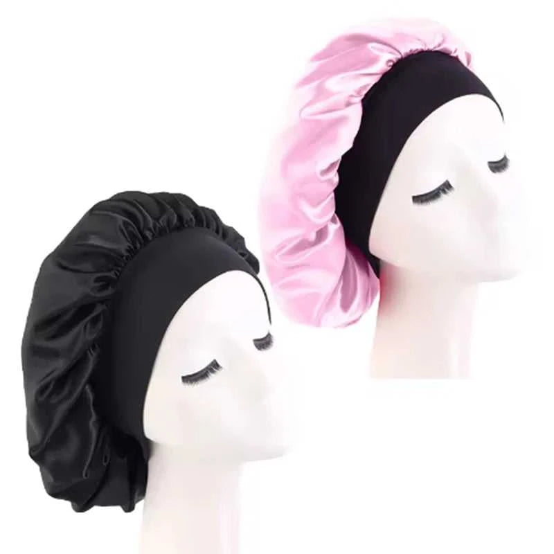 Women's Satin Solid Bonnets Wide-brimmed Night Sleeping Bathing Hat Unisex Head Wrap Elastic Band Cap Hair Care Bonnet Éditions Traditions & Modernité Inc. 185982499;20260611;1781193899An1Ce