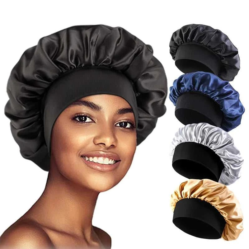 Women's Satin Solid Bonnets Wide-brimmed Night Sleeping Bathing Hat Unisex Head Wrap Elastic Band Cap Hair Care Bonnet Éditions Traditions & Modernité Inc. 185982499;20260611;1781193899An1Ce