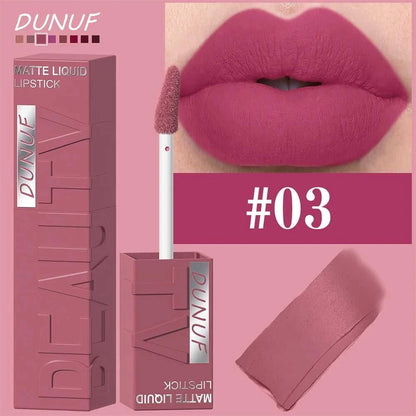 DUNUF 8-color matte velvet smooth easy-to-apply square tube lip gloss waterproof three-dimensional plumping lipstick