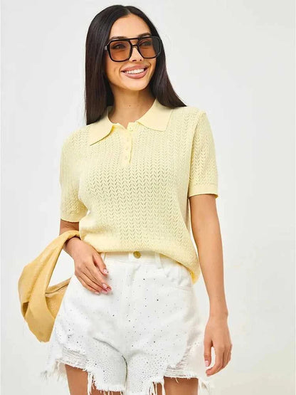 Tornova Short Sleeve Knitted T shirt Woman Summer Casual Loose Lapel Solid Ins Hot Tops Pullover Female Sweater T shirt Outwear Éditions Traditions & Modernité Inc. 186642829;20260626;1782517882cLv6y