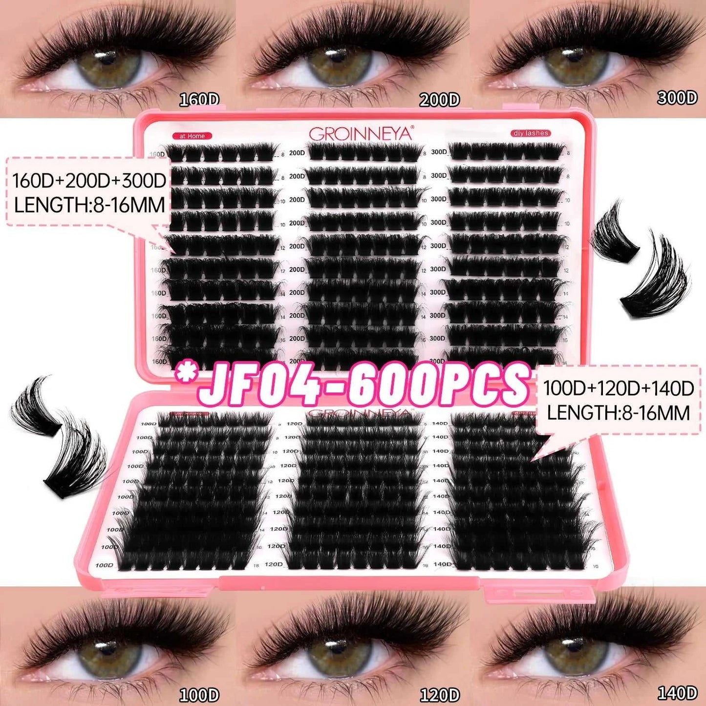 GROINNEYA Lashes Cluster DIY Lash Extension Mixed Tray Clusters Eyelashes Fluffy Volume Individual Lashes Cat Eye Lash Extension Éditions Traditions & Modernité Inc. 185979151;20260611;1781192859RIa3O
