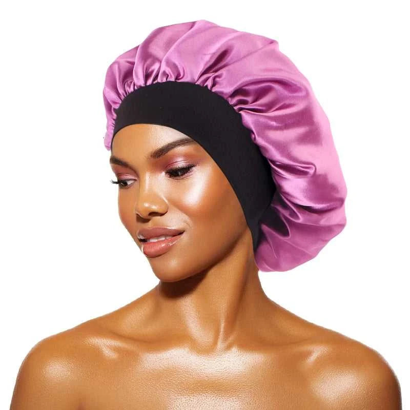 Women's Satin Solid Bonnets Wide-brimmed Night Sleeping Bathing Hat Unisex Head Wrap Elastic Band Cap Hair Care Bonnet Éditions Traditions & Modernité Inc. 185982499;20260611;1781193899An1Ce