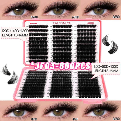 GROINNEYA Lashes Cluster DIY Lash Extension Mixed Tray Clusters Eyelashes Fluffy Volume Individual Lashes Cat Eye Lash Extension Éditions Traditions & Modernité Inc. 185979151;20260611;1781192859RIa3O