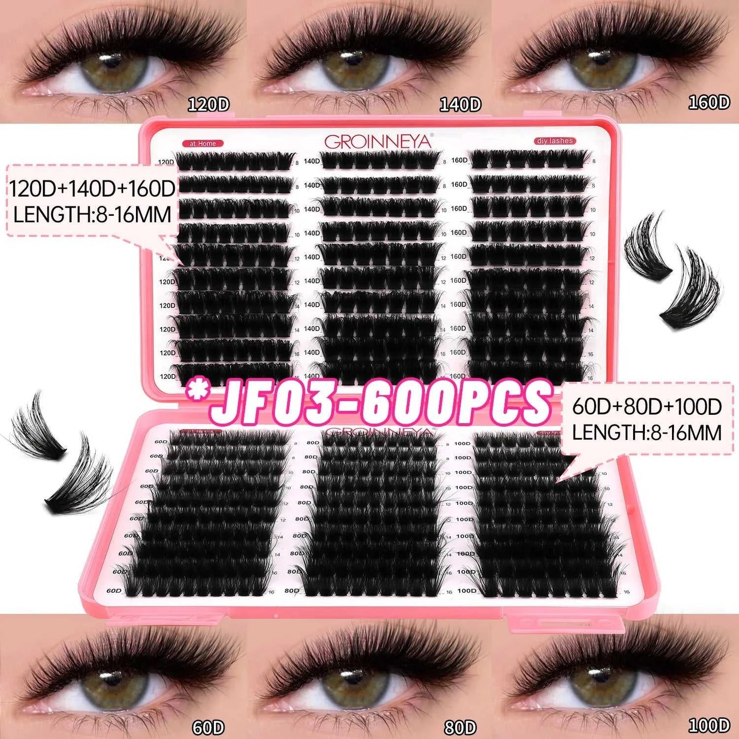 GROINNEYA Lashes Cluster DIY Lash Extension Mixed Tray Clusters Eyelashes Fluffy Volume Individual Lashes Cat Eye Lash Extension Éditions Traditions & Modernité Inc. 186225755;20260617;1781706031DJs8g