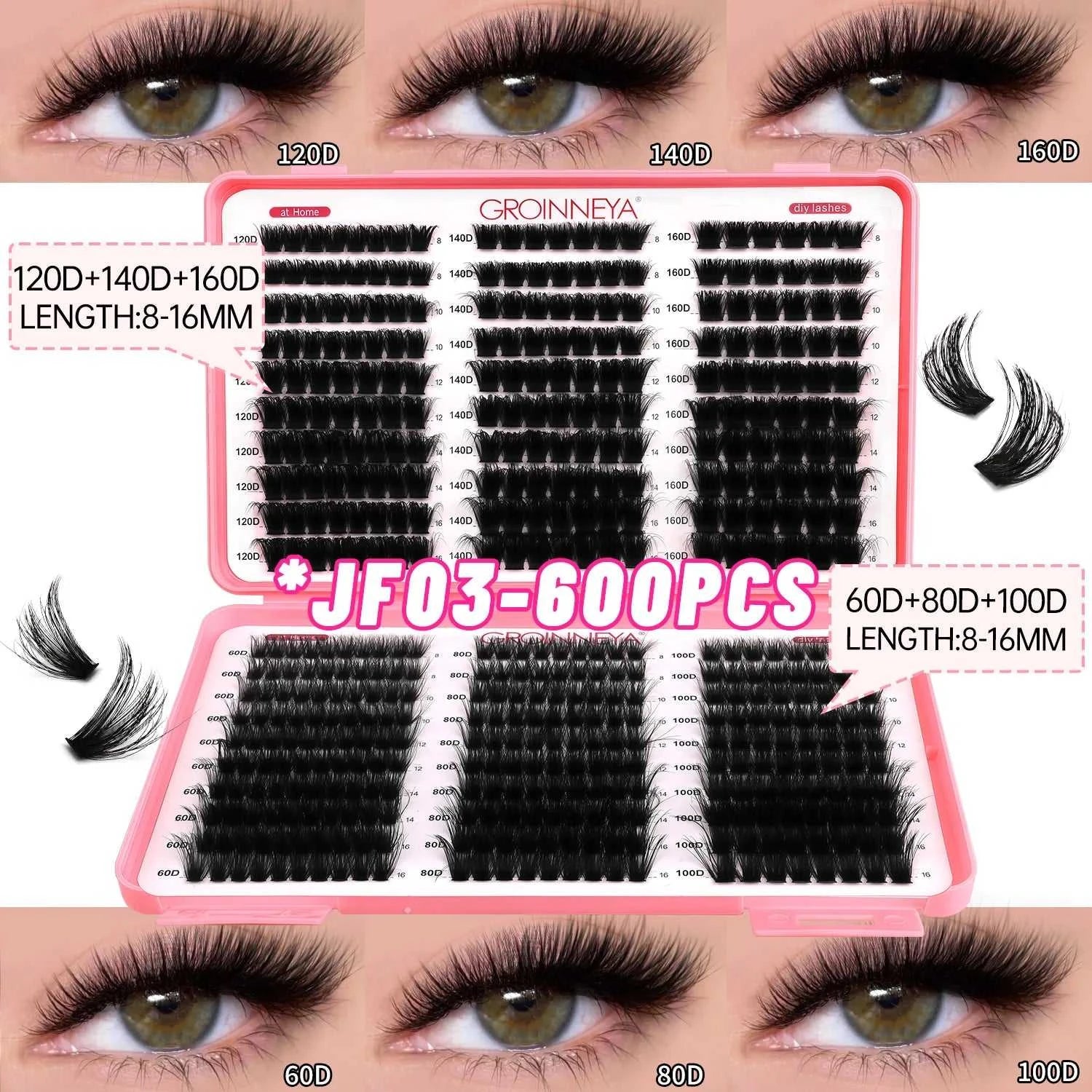 GROINNEYA Lashes Cluster DIY Lash Extension Mixed Tray Clusters Eyelashes Fluffy Volume Individual Lashes Cat Eye Lash Extension Éditions Traditions & Modernité Inc. 186225755;20260617;1781706031DJs8g