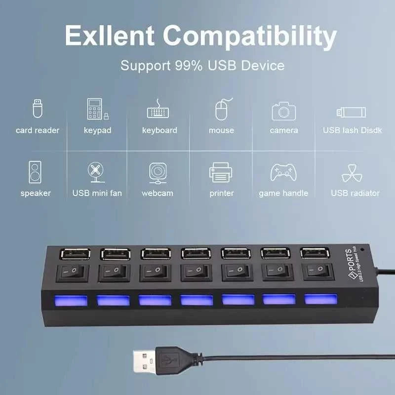 Switch Extension Hub 7-port USB2.0 Hub Computer USB Extension Hub One Drag Seven USB2.0 Splitter PC Laptop Desktop Éditions Traditions & Modernité Inc. 186225152;20260617;1781705670Rm2Ed