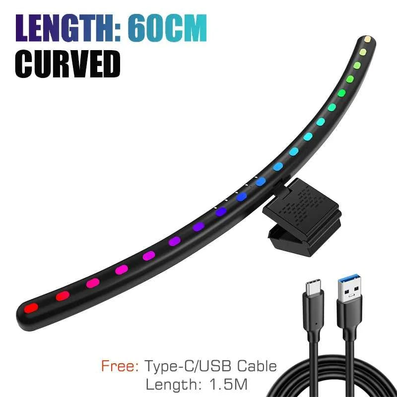 Eye-Care 60cm Curved Monitor Screen Light LED Desk Lamp RGB Backlight USB Night Light Dimmable Table Lamp For Reading Gamming Éditions Traditions & Modernité Inc. 184322600;2026054;1777904363yf1fo