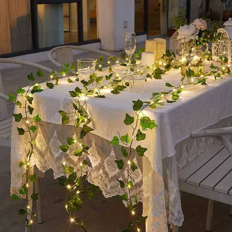 Flower Green Leaf String Lights Artificial Vine Fairy Lights Battery Powered Christmas Tree Garland Light for Weeding Home Decor Éditions Traditions & Modernité Inc. 186608792;20260626;178248998201ZML