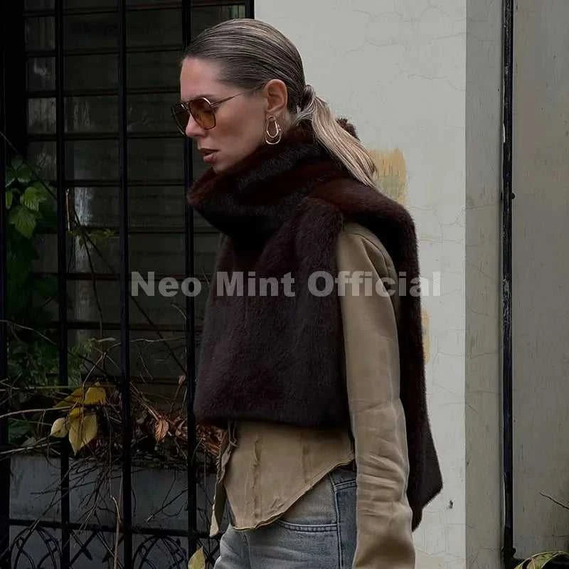 Neo Mint 2025 Brand Fashion Faux Fur Sable Vest Crop Top Autumn Winter Turtleneck Eco Mink Fur Tank Tops Sleeveless Jacket Coat Éditions Traditions & Modernité Inc. 186642768;20260626;17825177552xNuE