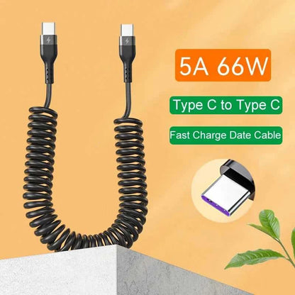 USB Type C 66W Car 5A Fast Charging Type C to Type C Spring Telescopic Cable For iPhone 15 Samsung Huawei Xiaomi Redmi OnePlus Éditions Traditions & Modernité Inc. 185981375;20260611;1781193820P1Dl5