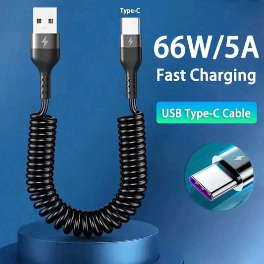 USB Type C 66W Car 5A Fast Charging Type C to Type C Spring Telescopic Cable For iPhone 15 Samsung Huawei Xiaomi Redmi OnePlus Éditions Traditions & Modernité Inc. 14:193#USB Type-C;200001036:200007624