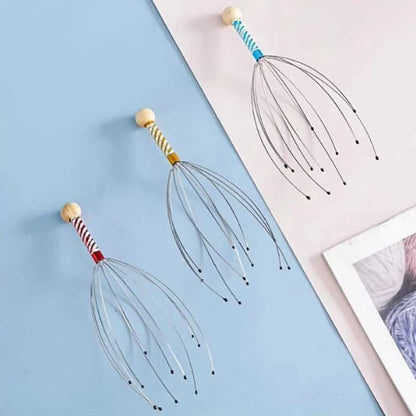 1PC Octopus Head Massager Stainless Steel Engraved Head Relaxer Brain Massage Claw Scalp Scratcher Itch Reliever Random Color