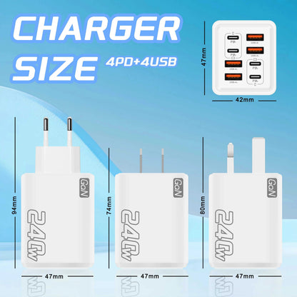 240W GaN USB C Charger 8 in 1 Fast Charging Phone Charger Power Adapter For iPhone Samsung Xiaomi Type C EU/US Plug Wall Charger Éditions Traditions & Modernité Inc. 185979925;20260611;1781193481DRrvp