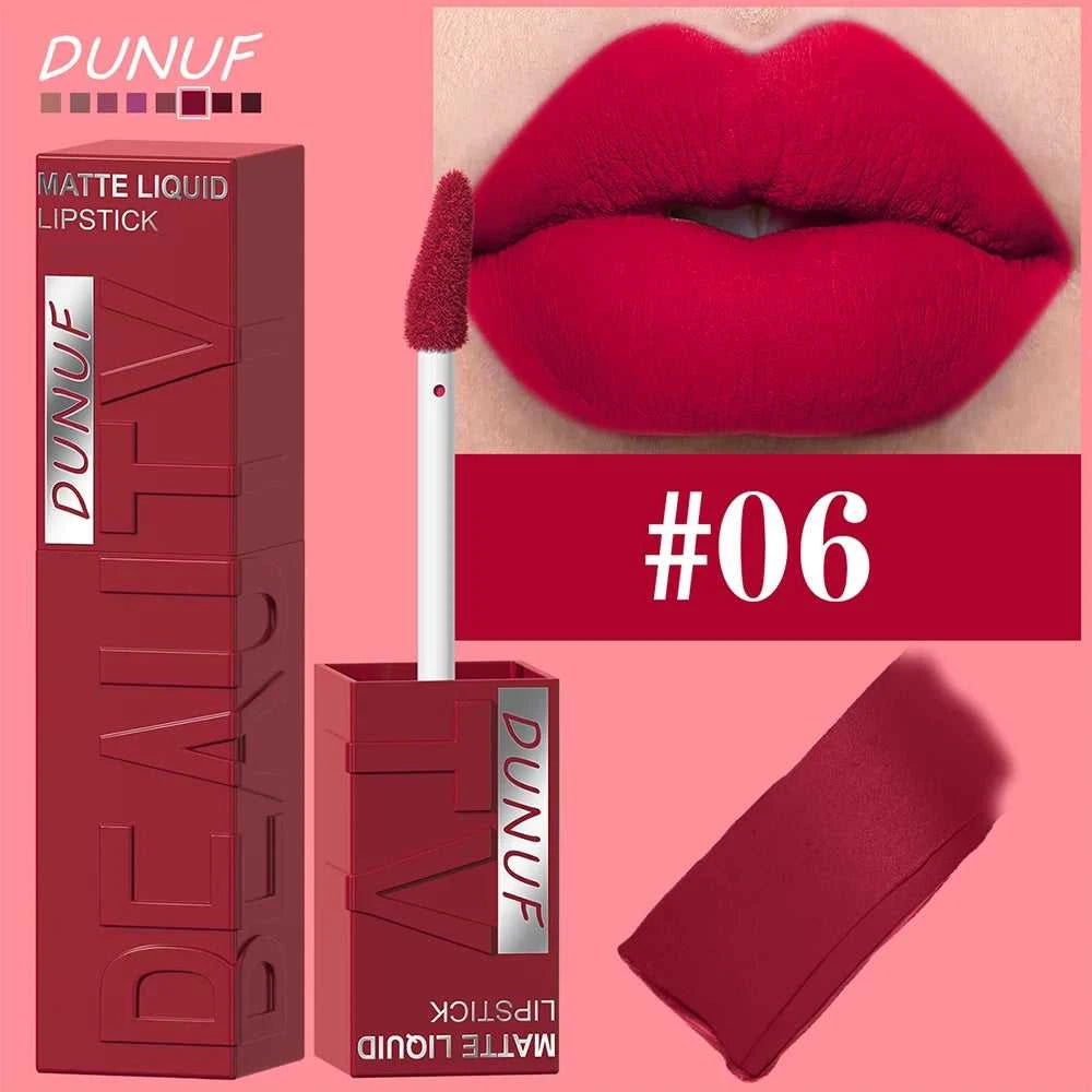 DUNUF 8-color matte velvet smooth easy-to-apply square tube lip gloss waterproof three-dimensional plumping lipstick