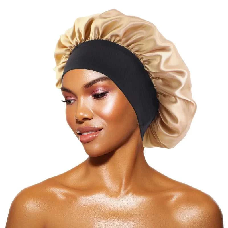 Women's Satin Solid Bonnets Wide-brimmed Night Sleeping Bathing Hat Unisex Head Wrap Elastic Band Cap Hair Care Bonnet Éditions Traditions & Modernité Inc. 185982499;20260611;1781193899An1Ce
