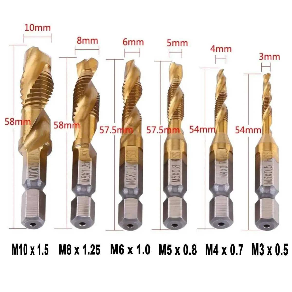 Hex Shank Titanium Plated HSS Screw Thread Metric Tap Drill Bits Screw Machine Compound Tap M3 M4 M5 M6 M8 M10 Hand Tools Éditions Traditions & Modernité Inc. 185982355;20260611;1781193875RGQCr