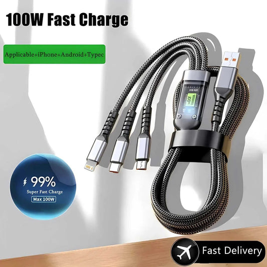 100W Fast Charging Cable Multi Charger Cable Nylon Braided Multiple USB Universal 3 in 1 Charging Cord Adapter with Type-C Micro Éditions Traditions & Modernité Inc. 185980384;20260611;1781193603vZjvi