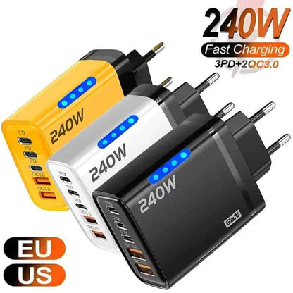 240W GaN 5 in 1 Fast Charging Phone Charger USB C Charger Power Adapter Type C EU/US Plug Wall Charger For iPhone Samsung Xiaomi Éditions Traditions & Modernité Inc. 185980705;20260611;1781193668S8OPR