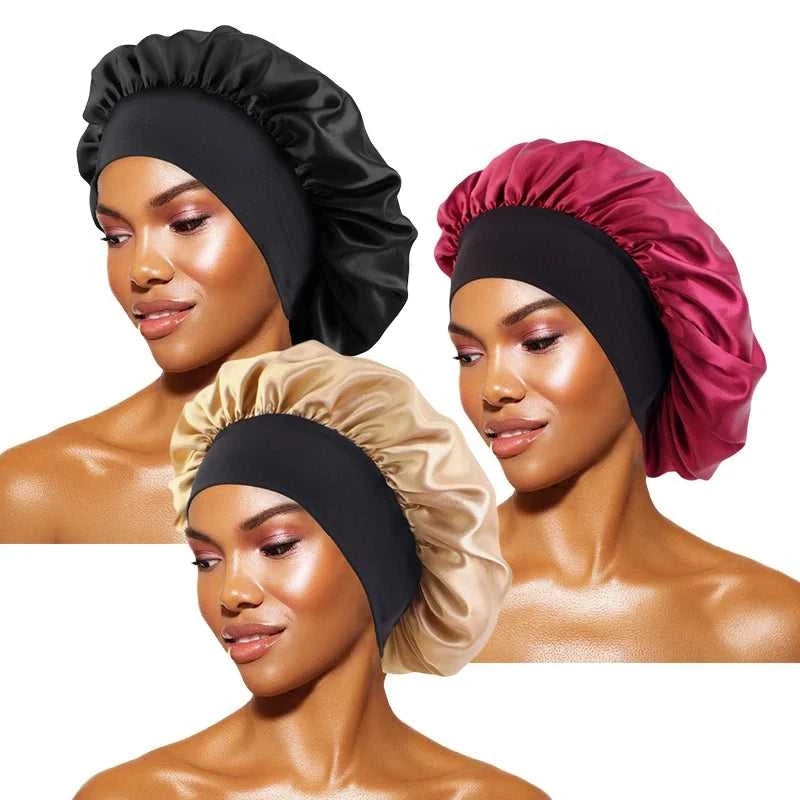 Women's Satin Solid Bonnets Wide-brimmed Night Sleeping Bathing Hat Unisex Head Wrap Elastic Band Cap Hair Care Bonnet Éditions Traditions & Modernité Inc. 185982499;20260611;1781193899An1Ce