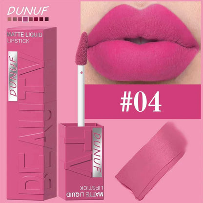 DUNUF 8-color matte velvet smooth easy-to-apply square tube lip gloss waterproof three-dimensional plumping lipstick