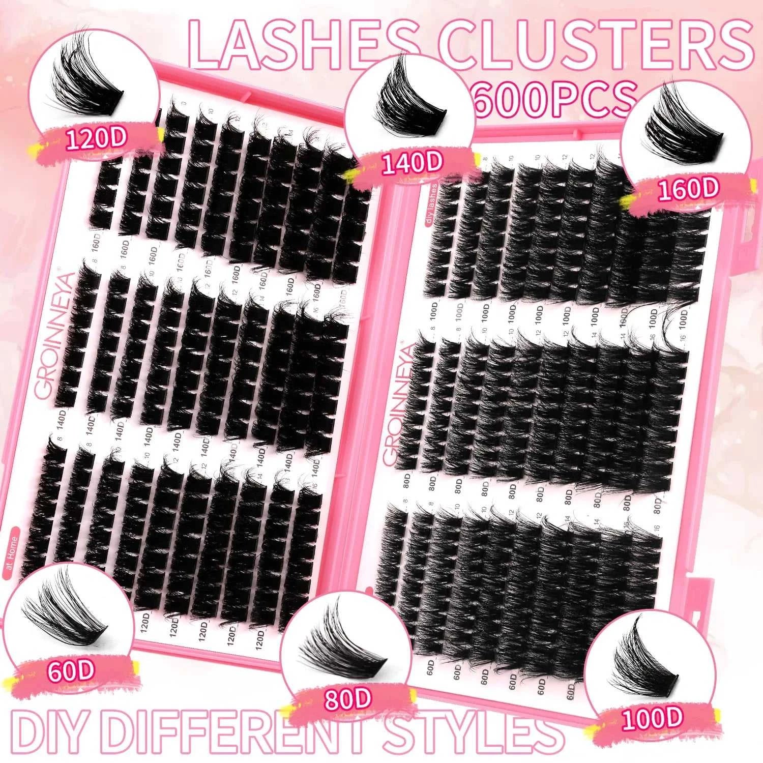 GROINNEYA Lashes Cluster DIY Lash Extension Mixed Tray Clusters Eyelashes Fluffy Volume Individual Lashes Cat Eye Lash Extension Éditions Traditions & Modernité Inc. 186225755;20260617;1781706031DJs8g