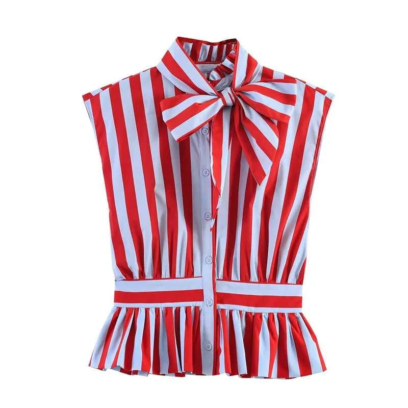 Women's Shirt 2026 New Spring Summer Bowknot Sleeveless Striped Shirt for Women Casual Chic Personality Female Shirt Éditions Traditions & Modernité Inc. 186642570;20260626;1782517492pcb8r