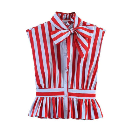 Women's Shirt 2026 New Spring Summer Bowknot Sleeveless Striped Shirt for Women Casual Chic Personality Female Shirt Éditions Traditions & Modernité Inc. 186642570;20260626;1782517492pcb8r