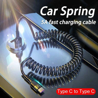 USB Type C 66W Car 5A Fast Charging Type C to Type C Spring Telescopic Cable For iPhone 15 Samsung Huawei Xiaomi Redmi OnePlus Éditions Traditions & Modernité Inc. 14:193#USB Type-C;200001036:200007624