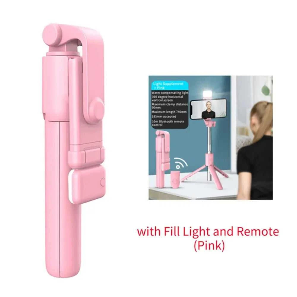 Portable Bluetooth Selfie Stick Tripod Holder with Remote Shutter Fill Light Extendable Wireless Remote Retractable Phone Stand Éditions Traditions & Modernité Inc. 185980761;20260611;1781193677MO1IM