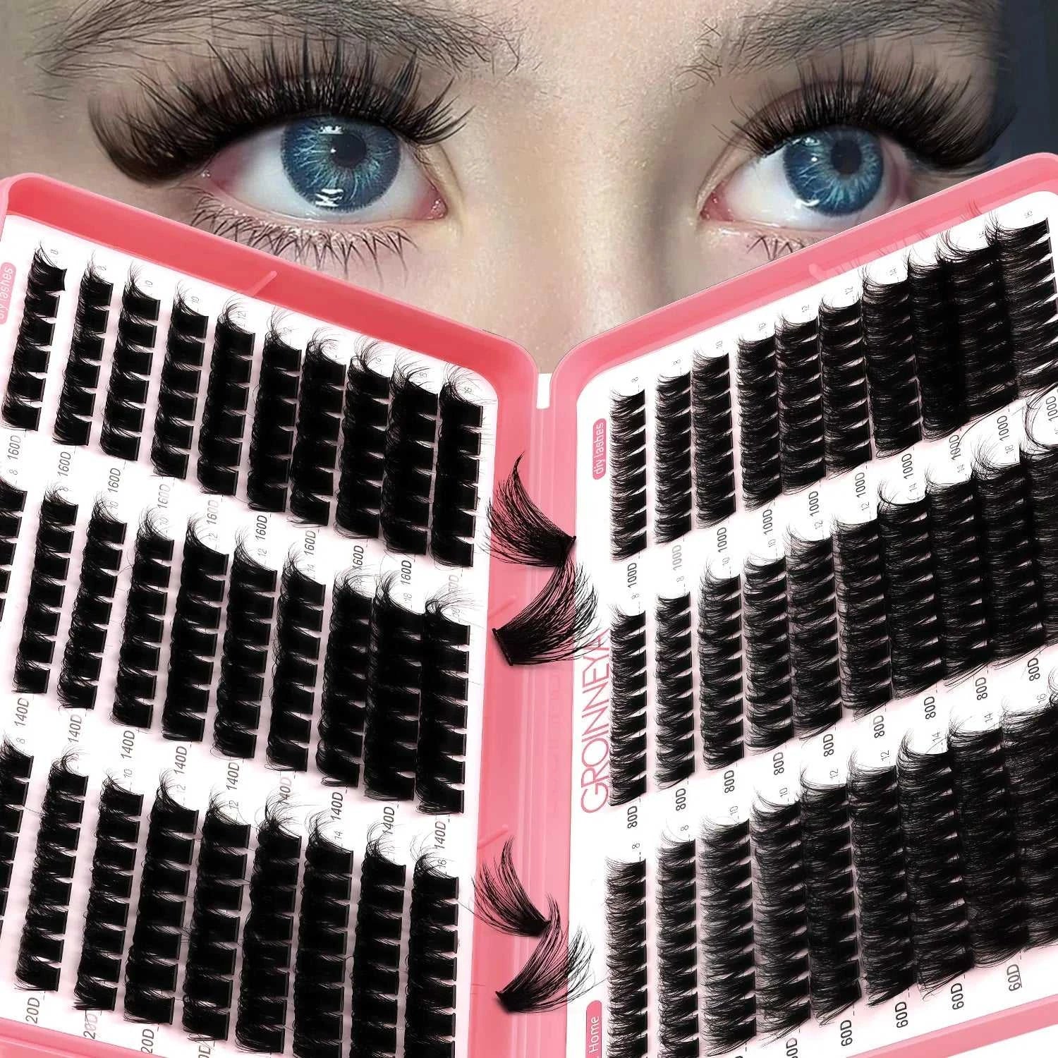 GROINNEYA Lashes Cluster DIY Lash Extension Mixed Tray Clusters Eyelashes Fluffy Volume Individual Lashes Cat Eye Lash Extension Éditions Traditions & Modernité Inc. 186225755;20260617;1781706031DJs8g