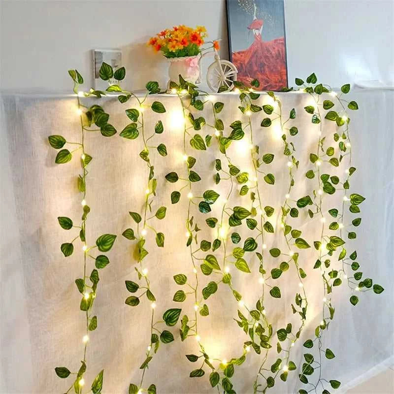 Flower Green Leaf String Lights Artificial Vine Fairy Lights Battery Powered Christmas Tree Garland Light for Weeding Home Decor Éditions Traditions & Modernité Inc. 186608792;20260626;178248998201ZML