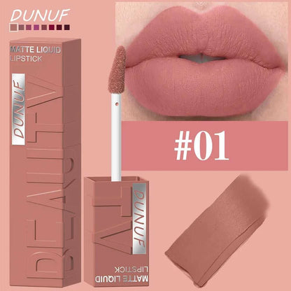DUNUF 8-color matte velvet smooth easy-to-apply square tube lip gloss waterproof three-dimensional plumping lipstick