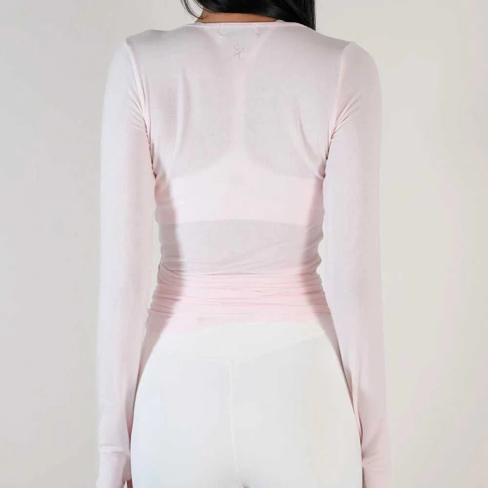 Women Sexy Wrap Crop Tops Tees Long Sleeve Deep V Neck Tie Workout Ballet Pilates Yoga T-Shirts with Thumb Holes Cropped Tops Éditions Traditions & Modernité Inc. 186642954;20260626;1782518136y6cxN