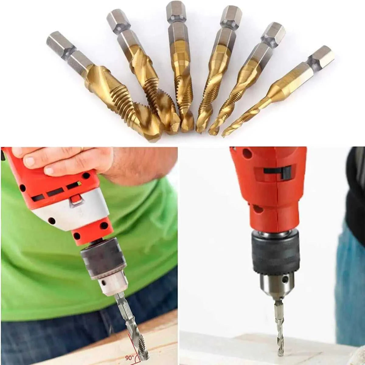Hex Shank Titanium Plated HSS Screw Thread Metric Tap Drill Bits Screw Machine Compound Tap M3 M4 M5 M6 M8 M10 Hand Tools Éditions Traditions & Modernité Inc. 185982355;20260611;1781193875RGQCr