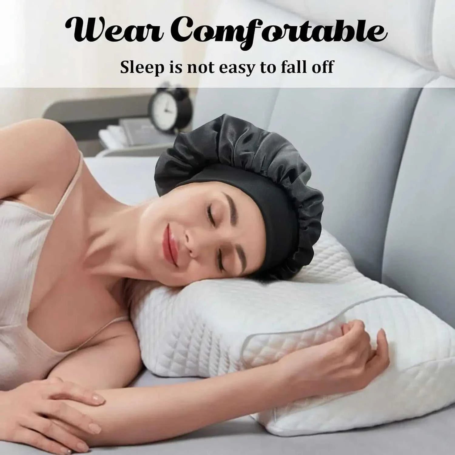 Women Satin Bonnet Hair Bonnet for Sleeping Hair Care Silk Bonnets Solid Wide-brimmed Sleeping Hat with Elastic Soft Band Éditions Traditions & Modernité Inc. 14:771#beige