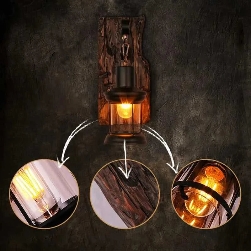 Rustic Wood and Iron Wall Sconce for Warm Lighting