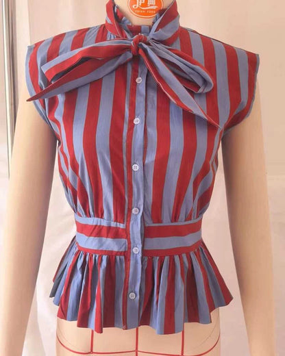 Women's Shirt 2026 New Spring Summer Bowknot Sleeveless Striped Shirt for Women Casual Chic Personality Female Shirt Éditions Traditions & Modernité Inc. 186642570;20260626;1782517492pcb8r