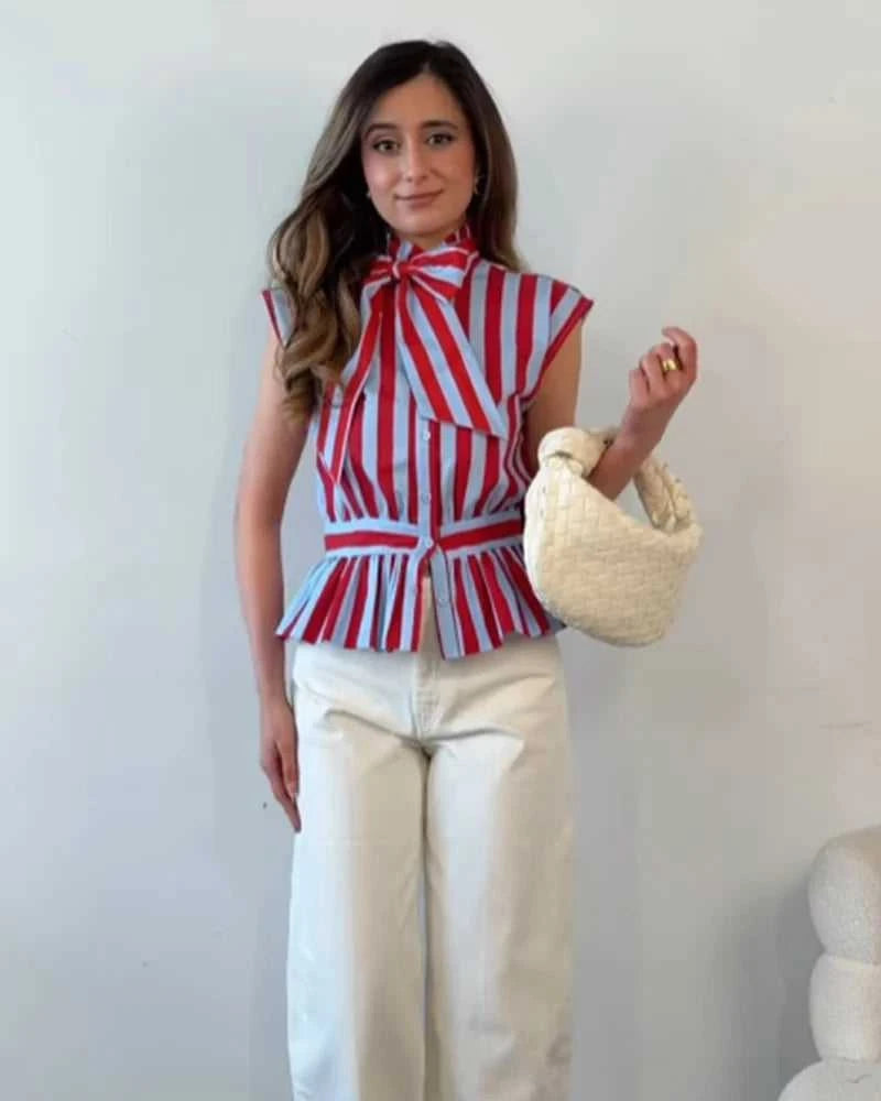 Women's Shirt 2026 New Spring Summer Bowknot Sleeveless Striped Shirt for Women Casual Chic Personality Female Shirt Éditions Traditions & Modernité Inc. 186642570;20260626;1782517492pcb8r