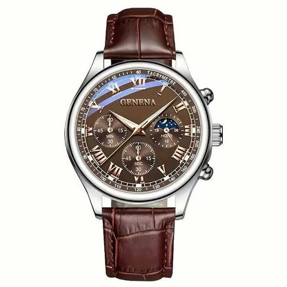 GENEVA High Quality Men's Luxury Belt Fashion Quartz Watch Men Round Business Student Sport Waterproof Glow Clock Éditions Traditions & Modernité Inc. 14:201447598#Brown Without Box