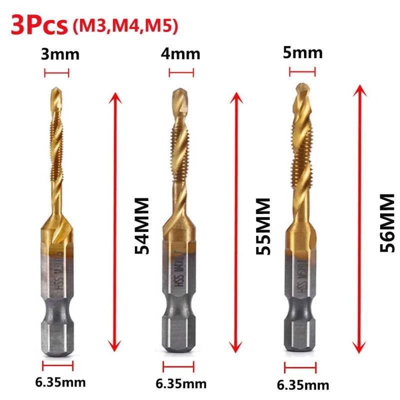 Hex Shank Titanium Plated HSS Screw Thread Metric Tap Drill Bits Screw Machine Compound Tap M3 M4 M5 M6 M8 M10 Hand Tools