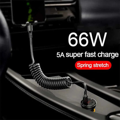 USB Type C 66W Car 5A Fast Charging Type C to Type C Spring Telescopic Cable For iPhone 15 Samsung Huawei Xiaomi Redmi OnePlus Éditions Traditions & Modernité Inc. 14:193#USB Type-C;200001036:200007624