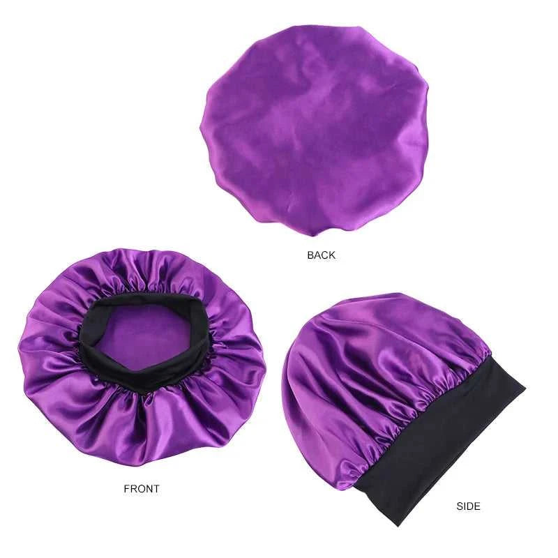 Women's Satin Solid Bonnets Wide-brimmed Night Sleeping Bathing Hat Unisex Head Wrap Elastic Band Cap Hair Care Bonnet Éditions Traditions & Modernité Inc. 185982499;20260611;1781193899An1Ce