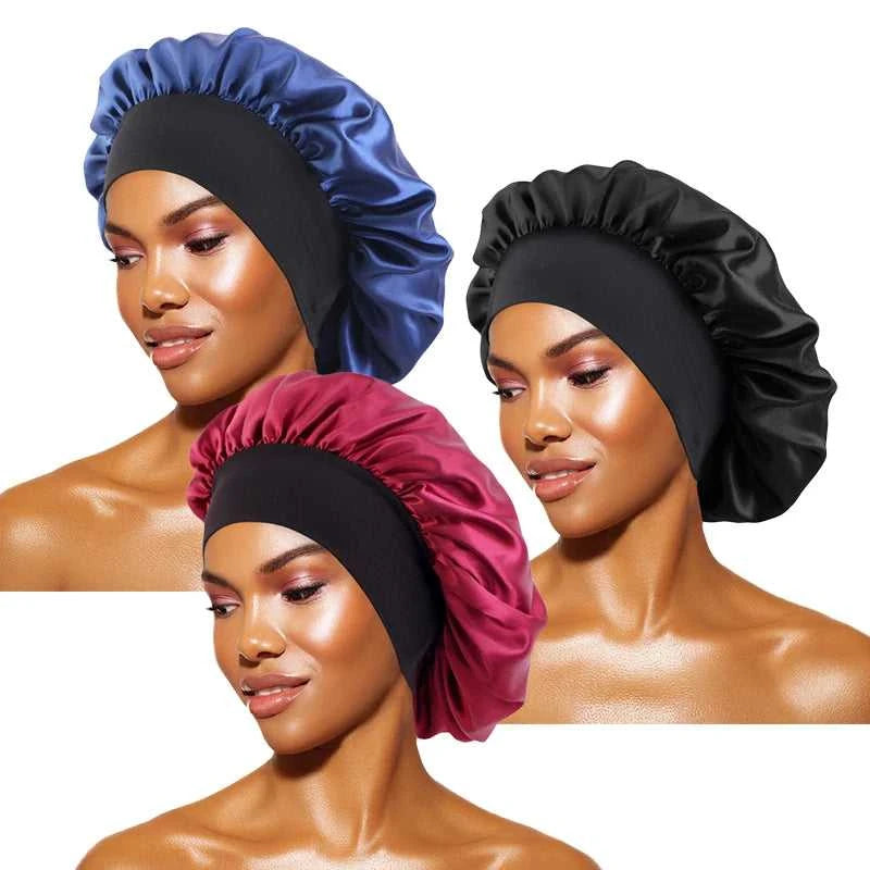 Women's Satin Solid Bonnets Wide-brimmed Night Sleeping Bathing Hat Unisex Head Wrap Elastic Band Cap Hair Care Bonnet Éditions Traditions & Modernité Inc. 185982499;20260611;1781193899An1Ce
